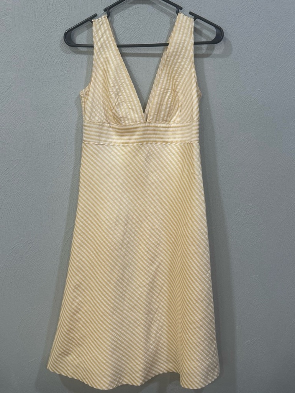 Vintage 2007 J. Crew Cream Striped V-Neck Midi Dress